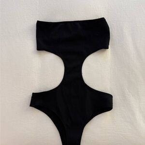 Edikted Black Bodysuit with Modern Cut-Out Design